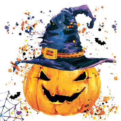 20 Serviettes Halloween Scary Pumpkin with Hat as Table Decoration Paper Napkins with Motif Also for Decoupage and Decoupage 33 x 33 cm