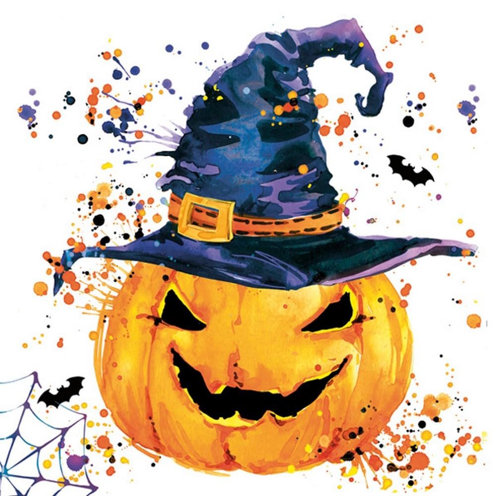 20 Serviettes Halloween Scary Pumpkin with Hat as Table Decoration Paper Napkins with Motif Also for Decoupage and Decoupage 33 x 33 cm