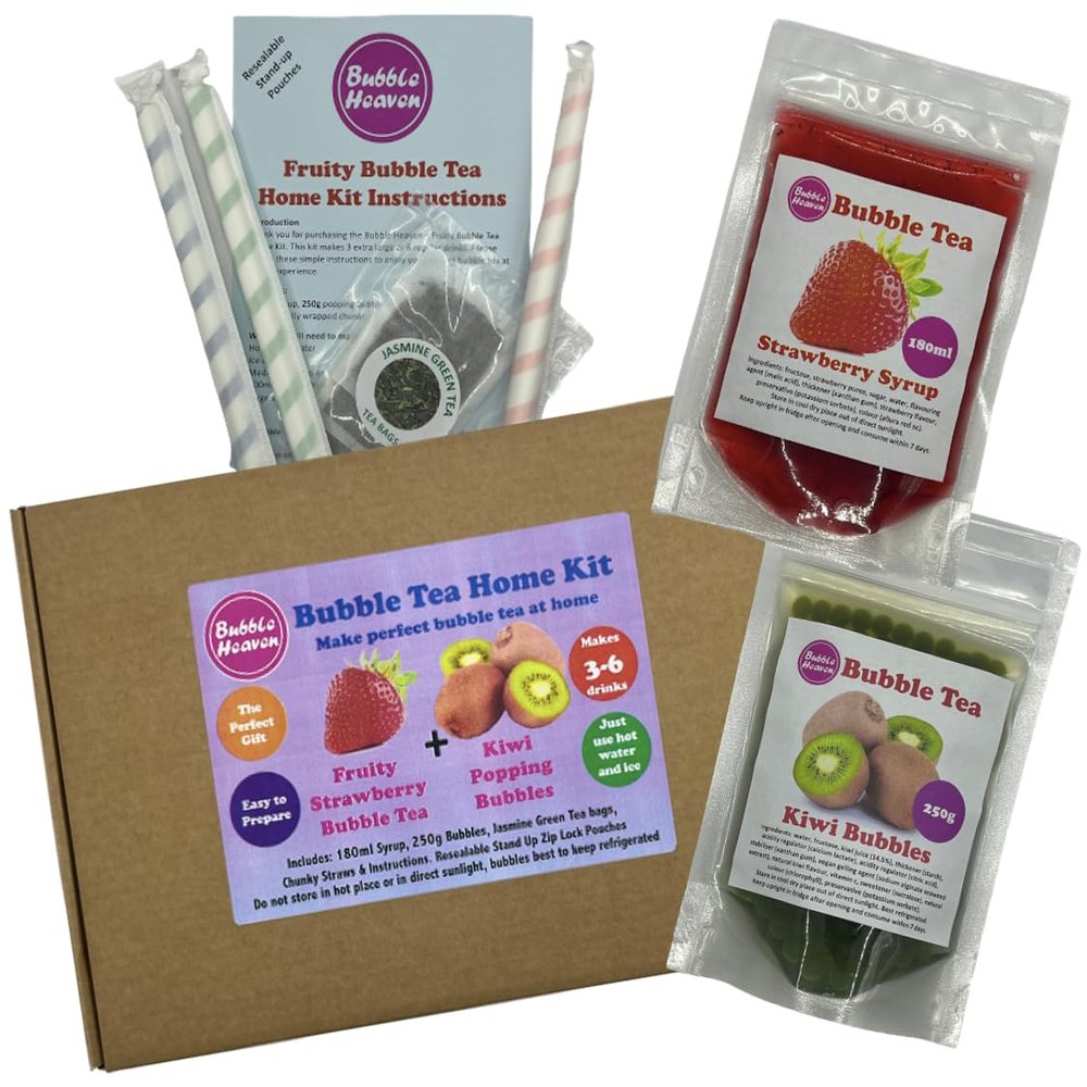 Fruity Strawberry with Kiwi Popping Bobas Bubble Tea Kit 3 to 6 Drinks