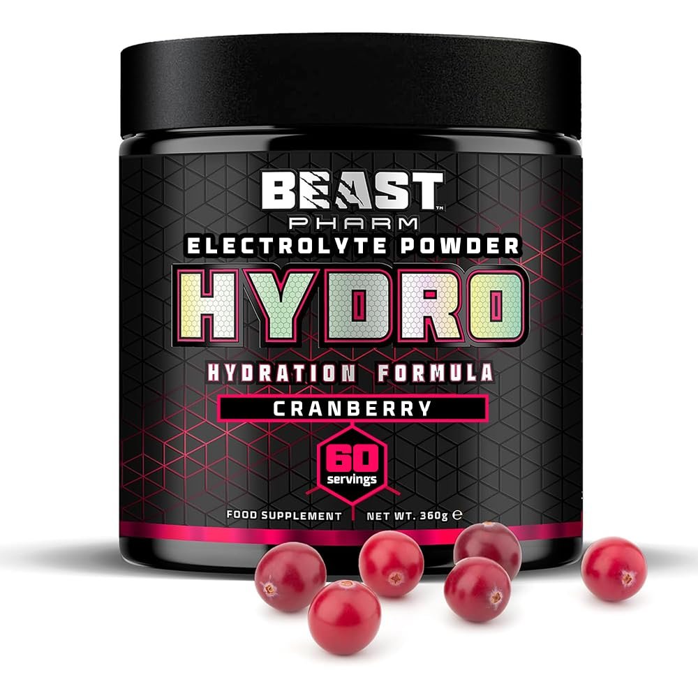 Beast Hydro Electrolytes Powder - 60 Servings Keto Hydration Drinks with Potassium Supplement - 360g, Cranberry