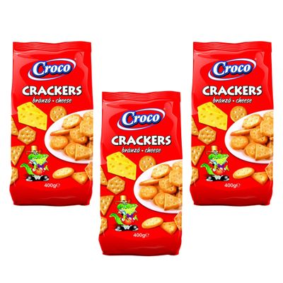 Croco Crackers Biscuiti Branza 400g | Romanian Traditional Perfectly Baked Crunchy Snack | Movie Night or Kids Parties | Delicious and Nutritious | Energy Boost (Crackers Biscuiti Branza 400g, 3 Pack)