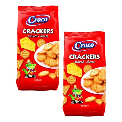 Croco Crackers Biscuiti Branza 400g | Romanian Traditional Perfectly Baked Crunchy Snack | Movie Night or Kids Parties | Delicious and Nutritious | Energy Boost (Crackers Biscuiti Branza 400g, 2 Pack)
