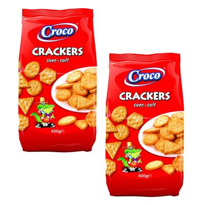 Croco Crackers Salted 400g | Romanian Traditional Perfectly Baked Crunchy Snack | Movie Night or Kids Parties | Delicious and Nutritious Snack | Quick Energy Boost (Cracker Salted 400g, 2 Pack)