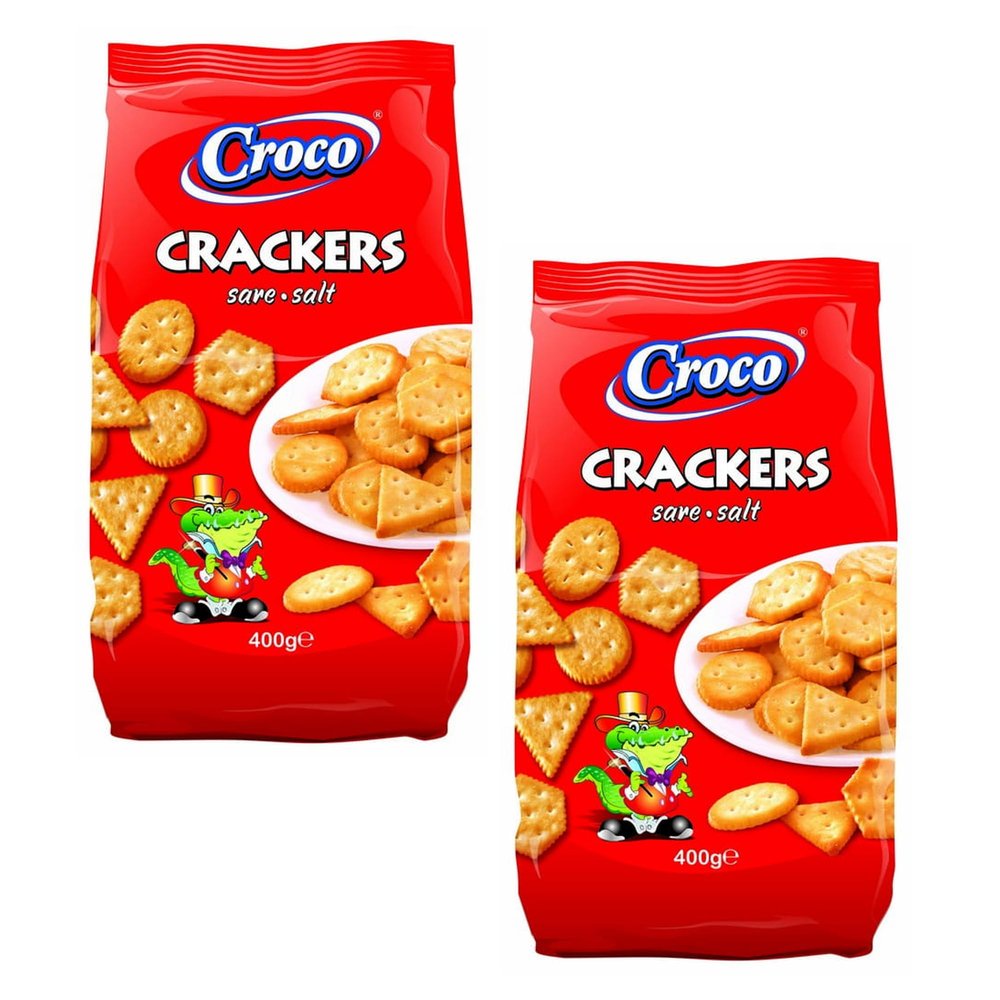 Croco Crackers Salted 400g | Romanian Traditional Perfectly Baked Crunchy Snack | Movie Night or Kids Parties | Delicious and Nutritious Snack | Quick Energy Boost (Cracker Salted 400g, 2 Pack)
