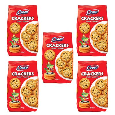 Croco Crackers Biscuiti Branza 400g | Romanian Traditional Perfectly Baked Crunchy Snack | Movie Night or Kids Parties | Delicious & Nutritious | Energy Boost (Crackers Biscuiti Branza 400g, 5 Pack)
