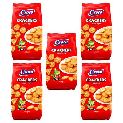 Croco Crackers Salted 400g | Romanian Traditional Perfectly Baked Crunchy Snack | Movie Night or Kids Parties | Delicious and Nutritious Snack | Quick Energy Boost (Cracker Salted 400g, 5 Pack)