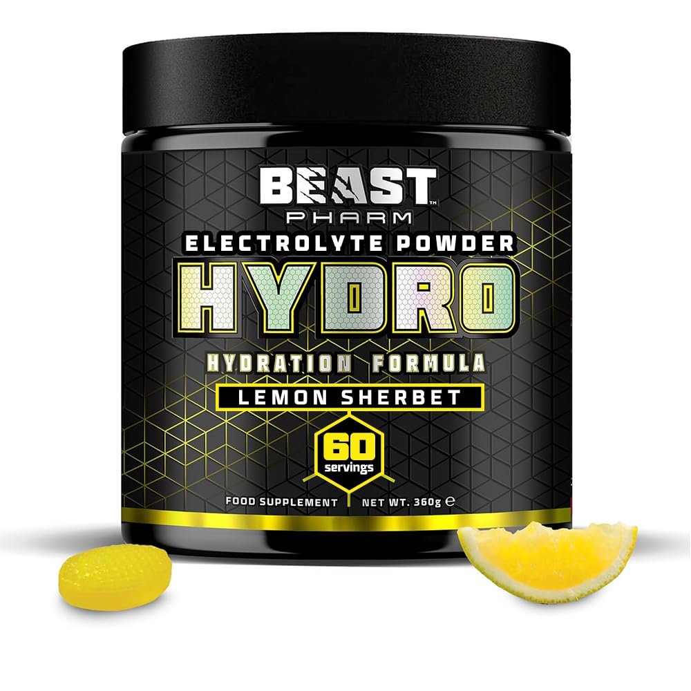 Beast Hydro Electrolytes Powder - 60 Servings Keto Hydration Drinks with Potassium Supplement - 360g, Lemon Sherbet