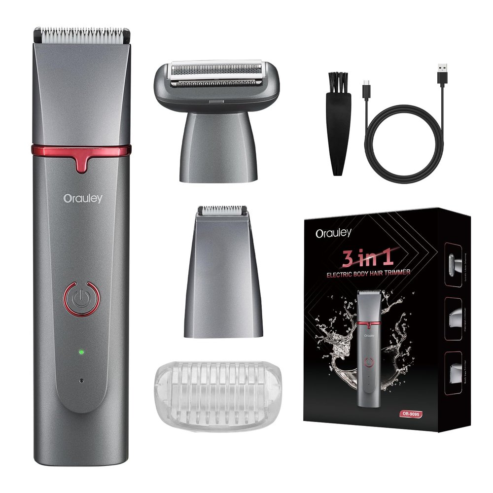 Bikini Shaver for Women, 3-in-1 Electric Lady Clipper Pubic Hair Shaver-Painless Hair Removal Groomer Kit Rechargable Electric Razors for Women with 3 Shaver Heads, IPX7 Waterproof
