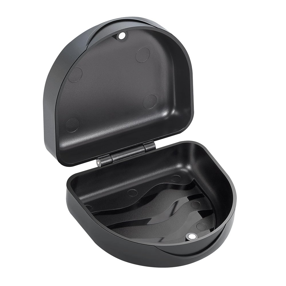 Heveer Retainer Case Denture Box Round Dental Retainer Box Braces Case for Invisable Aligner Mouthguards Braces Dentures Black