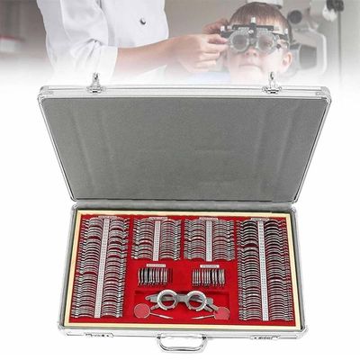 DPDZSW 266Pcs Optical Trial Lens Set, Metal Rim Ophthalmic Trial Case Lenses with Trial Frame, Aluminum Storage Case, Ophthalmic Trial Case Lenses Equipment