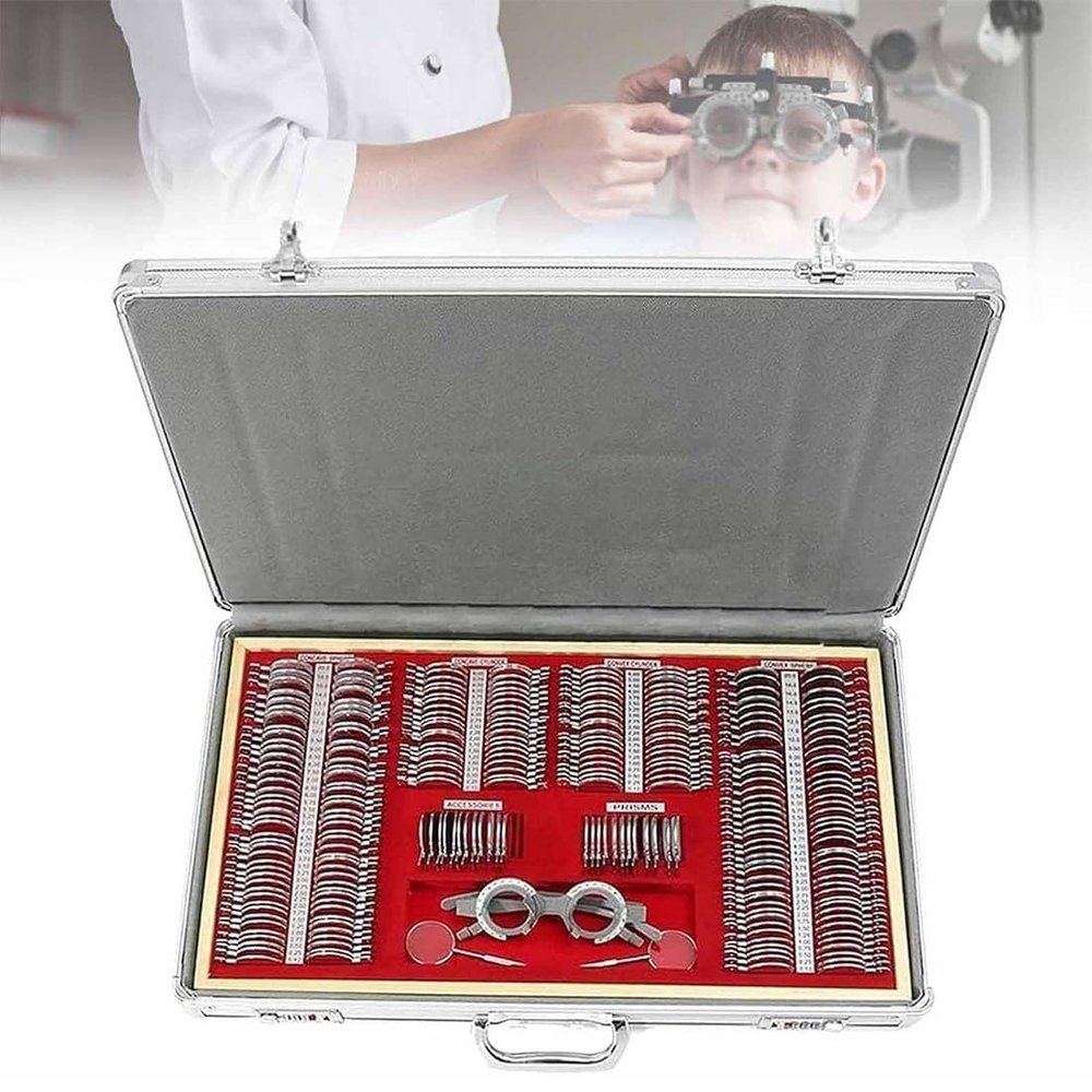 DPDZSW 266Pcs Optical Trial Lens Set, Metal Rim Ophthalmic Trial Case Lenses with Trial Frame, Aluminum Storage Case, Ophthalmic Trial Case Lenses Equipment