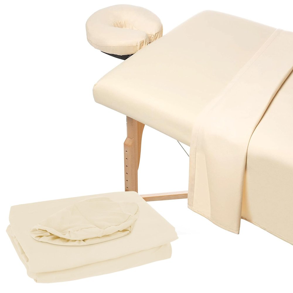 3PCS Microfiber Massage Table Sheet Set,Beauty Massage Bed Cover Polyester Fibre Massage Couch Cover,Premium Facial Bed Cover,Includes Flat,Fitted Sheets and Face Cradle Cover,for Beauty Salon Spa