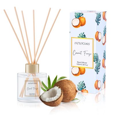 100ml Scent Diffuser with 6 Fiber Sticks,Coconut Reed Diffuser Set Aromatherapy Fragrance Diffusers Air Fresheners for Home Bedroom Bathroom