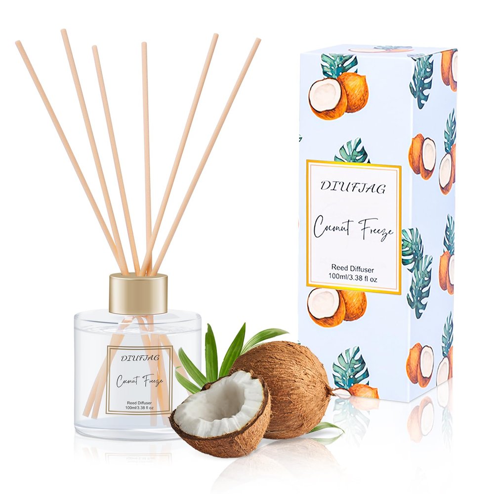100ml Scent Diffuser with 6 Fiber Sticks,Coconut Reed Diffuser Set Aromatherapy Fragrance Diffusers Air Fresheners for Home Bedroom Bathroom