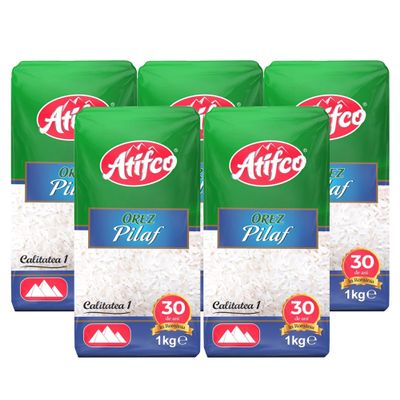 Atifco Orez Pilaf White Rice 1Kg | Long Grain White Rice | Fluffy and Flavorful Side Dish | Grown in Romania | Ideal for Stir Frys, Salads & Currys | Pack of 5