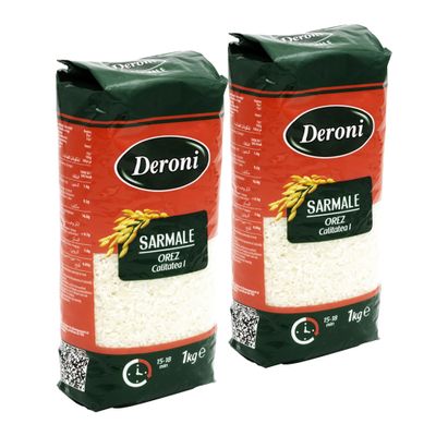 Deroni Orez Sarmale White Rice 1Kg | Long Grain White Rice | Fluffy and Flavorful Side Dish | Grown in Romania | Ideal for Stir Frys, Salads & Currys | Pack of 2