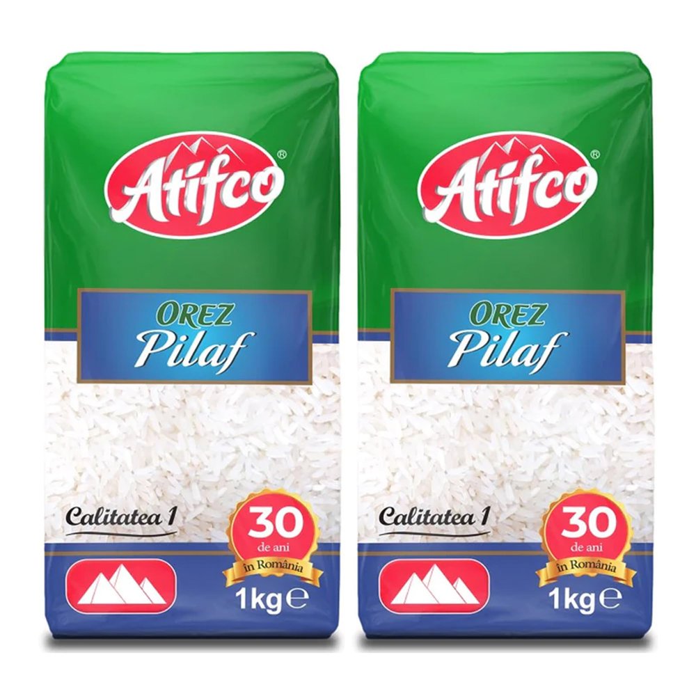 Atifco Orez Pilaf White Rice 1Kg | Long Grain White Rice | Fluffy and Flavorful Side Dish | Grown in Romania | Ideal for Stir Frys, Salads & Currys | Pack of 2