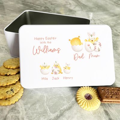 Cute Easter Chicks Family Personalised Gift Cake Biscuits Sweets Treat Tin Personalised Gift | Custom Gift | Personalized Tin | Cake, Biscuit & Treat Tins | Gift For Her | Gift For Him