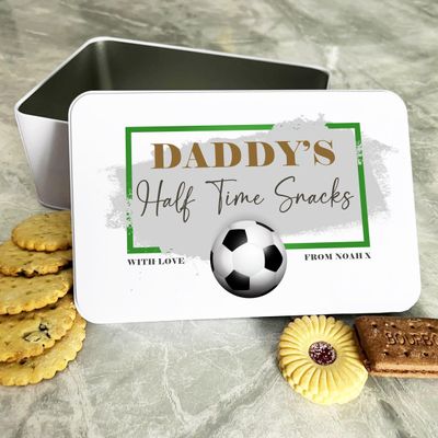 Daddy's Half Time Snacks Football Personalised Gift Biscuit Sweets Treat Tin Personalised Gift | Custom Gift | Personalized Tin | Cake, Biscuit & Treat Tins | Gift For Her | Gift For Him