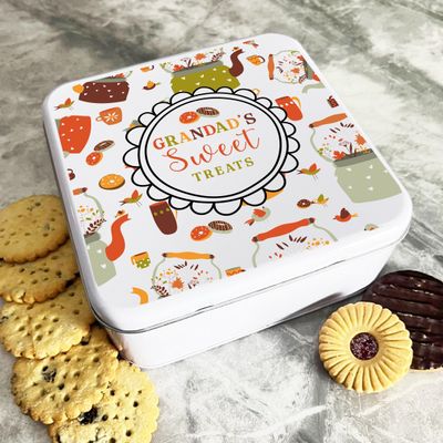 Granddad's Treats Retro Tea & Cake Icons Personalised Gift Baking Cake Tin Personalised Gift | Custom Gift | Personalized Tin | Cake, Biscuit & Treat Tins | Gift For Her | Gift For Him