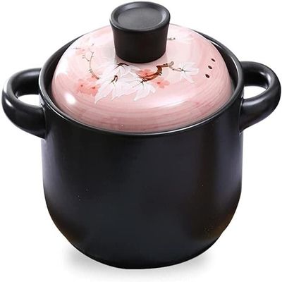 AteEco Black Heat-Resistant Casserole Health Ceramic Soup Casserole Pot Stew Cookware Ceramic Stew Cooker heatproof (Color : Pink, Size : 4L)
