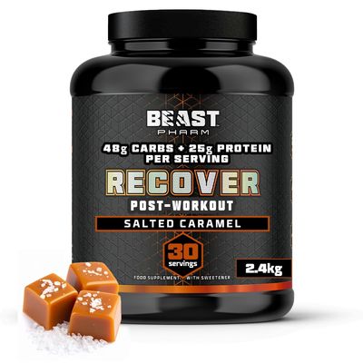 Beast - Mass Gainer 48g Carbs 25g Whey Protein Powder by Eddie Hall - Muscle Recovery and Growth - 30 Servings, 2.4kg - Salted Caramel