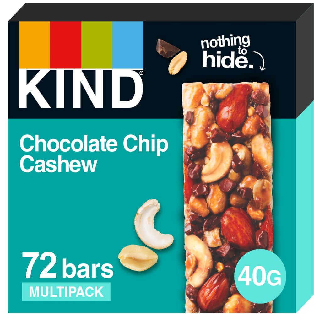 KIND Bars, Bulk Pack, Chocolate Chip Cashew, High Fibre, Gluten Free Snack Bars, No Artificial Colours, Flavours or Preservatives, 72 x 40g bars