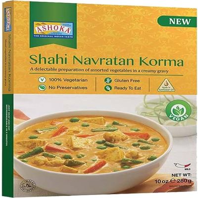 Ashoka Shahi Navratan Korma -280g (Pack of 10) - Authentic Indian Rich and Creamy Mixed Vegetable Curry | Ready-to-Eat | No Preservatives | Family Pack