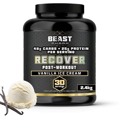 Beast - Mass Gainer 48g Carbs 25g Whey Protein Powder by Eddie Hall - Muscle Recovery and Growth - 30 Servings, 2.4kg - Vanilla Ice Cream
