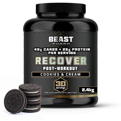 Beast - Mass Gainer 48g Carbs 25g Whey Protein Powder by Eddie Hall - Muscle Recovery and Growth - 30 Servings, 2.4kg - Cookies & Cream