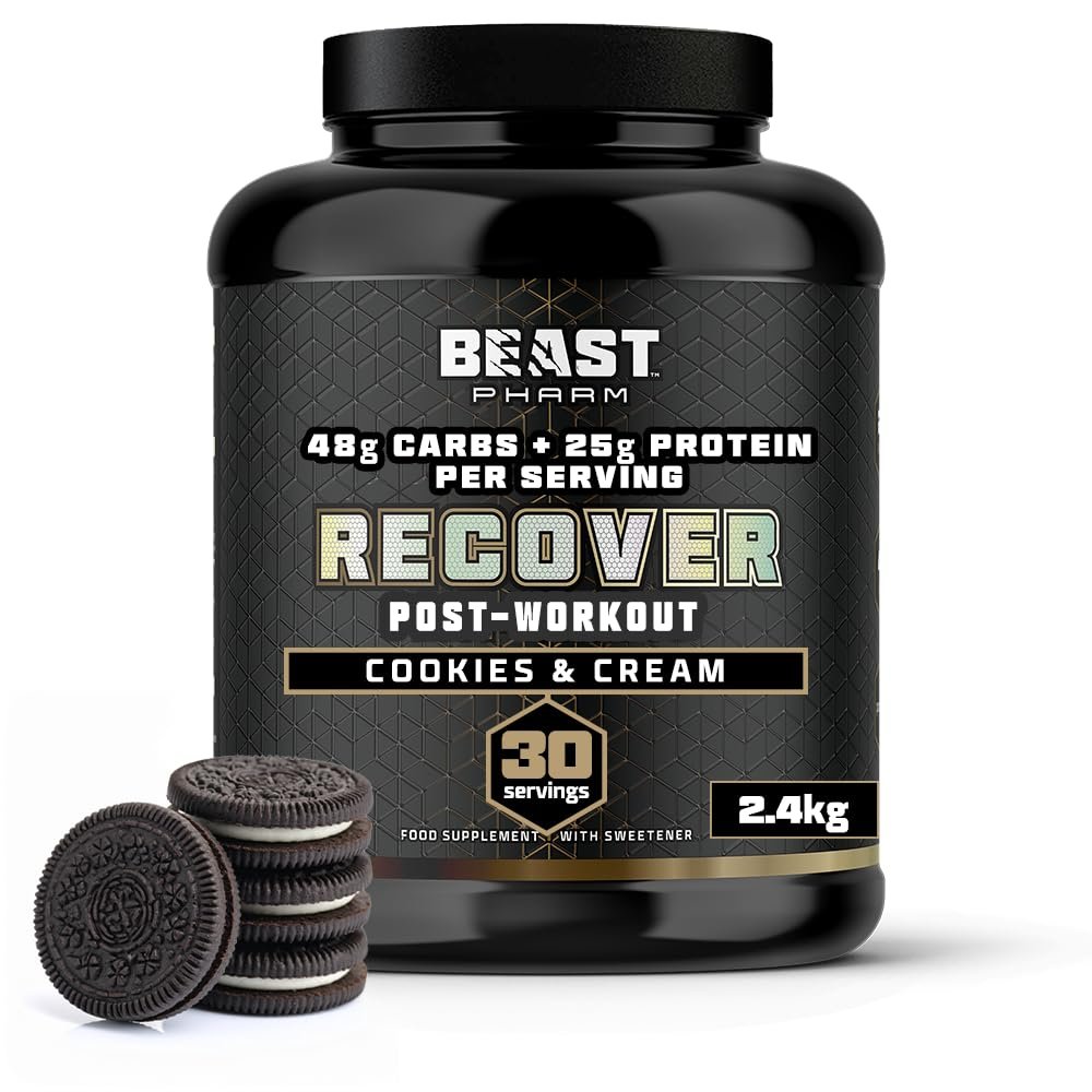 Beast - Mass Gainer 48g Carbs 25g Whey Protein Powder by Eddie Hall - Muscle Recovery and Growth - 30 Servings, 2.4kg - Cookies & Cream