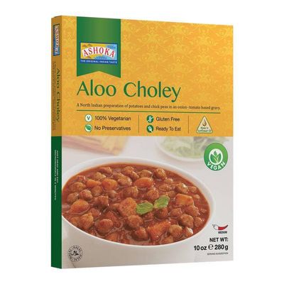 Ashoka Aloo Choley - 280g (Pack of 10) - Authentic Indian Potato and Chickpea Curry | Ready-to-Eat | No Preservatives | Family Pack