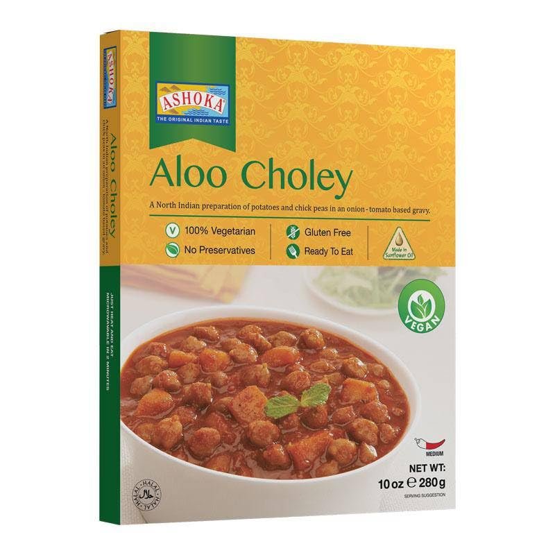 Ashoka Aloo Choley - 280g (Pack of 10) - Authentic Indian Potato and Chickpea Curry | Ready-to-Eat | No Preservatives | Family Pack