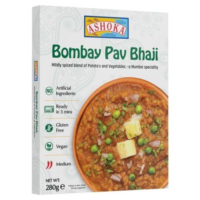 Ashoka Bombay Pav Bhaji - 280g (Pack of 10) - Authentic Indian Spiced Vegetable Curry with Buttered Buns | Ready-to-Eat | No Preservatives | Family Pack