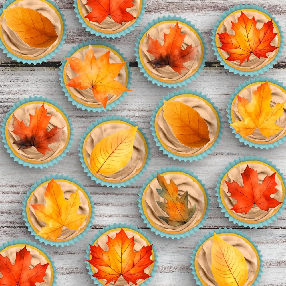 24 x Precut Autumn Leaves Maple Broad Leaf Edible Wafer Paper Cupcake Toppers For Cakes