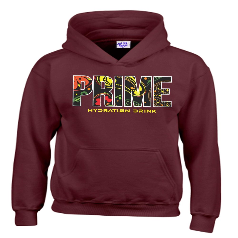 RADIANCE Funny Printed Prime Drink Hydration Flavour Logan Paul KSI kids and Adult Hoodies Burgundy