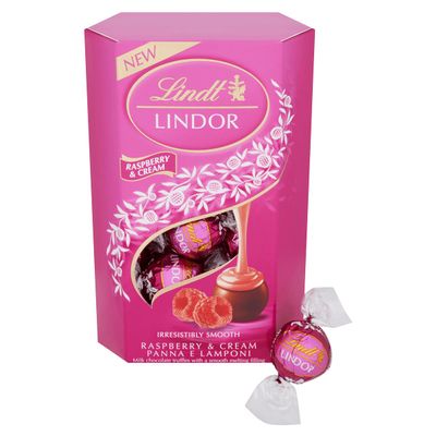 Lindt Lindor Raspberry and Cream Chocolate Truffles  200g Box (Approx. 16 Balls)  Smooth Filling  Valentines Day, Mothers Day, Easter, Gift, Birthday, Congratulations Treat
