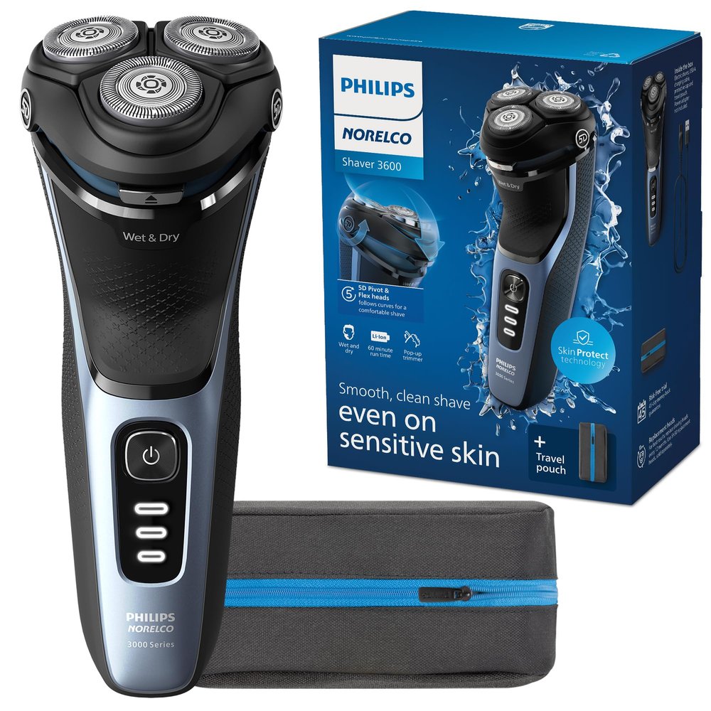 Philips Norelco Shaver 3600, Rechargeable Wet & Dry Electric Shaver with Pop-Up Trimmer and Storage Pouch, S3243/91