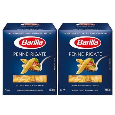 Barilla Penne Rigate Pasta 500g | Penne Rigate Durum Wheat Short Pasta | Authentic Authentic Italian Taste | GMO Free | Create Delicious Pasta Meals | Pack of 2