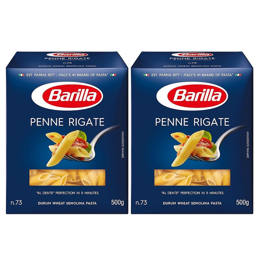 Barilla Penne Rigate Pasta 500g | Penne Rigate Durum Wheat Short Pasta | Authentic Authentic Italian Taste | GMO Free | Create Delicious Pasta Meals | Pack of 2