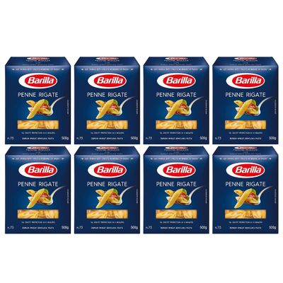 Barilla Penne Rigate Pasta 500g | Penne Rigate Durum Wheat Short Pasta | Authentic Authentic Italian Taste | GMO Free | Create Delicious Pasta Meals | Pack of 8