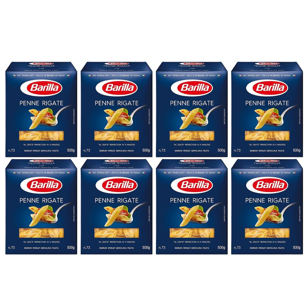 Barilla Penne Rigate Pasta 500g | Penne Rigate Durum Wheat Short Pasta | Authentic Authentic Italian Taste | GMO Free | Create Delicious Pasta Meals | Pack of 8