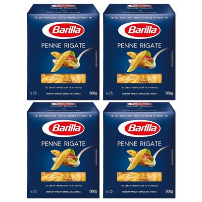 Barilla Penne Rigate Pasta 500g | Penne Rigate Durum Wheat Short Pasta | Authentic Authentic Italian Taste | GMO Free | Create Delicious Pasta Meals | Pack of 4
