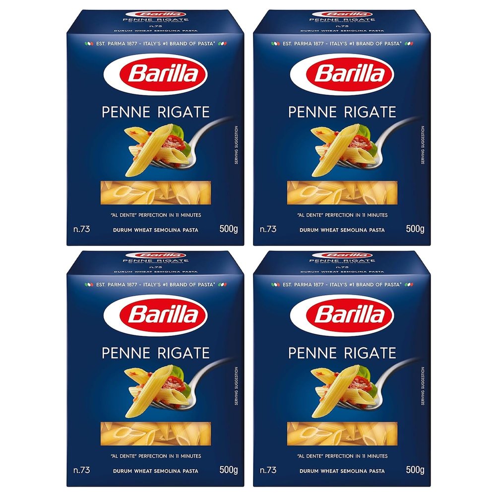 Barilla Penne Rigate Pasta 500g | Penne Rigate Durum Wheat Short Pasta | Authentic Authentic Italian Taste | GMO Free | Create Delicious Pasta Meals | Pack of 4