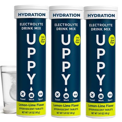 Uppy! Jet Lag Relief Lemon Lime Electrolyte Hydration Tablets 30 Count (3x10) Dissolves in Water to Fight Dehydration For Travellers, Athletes & Festival-Goers Travel-Friendly Wellness Essential