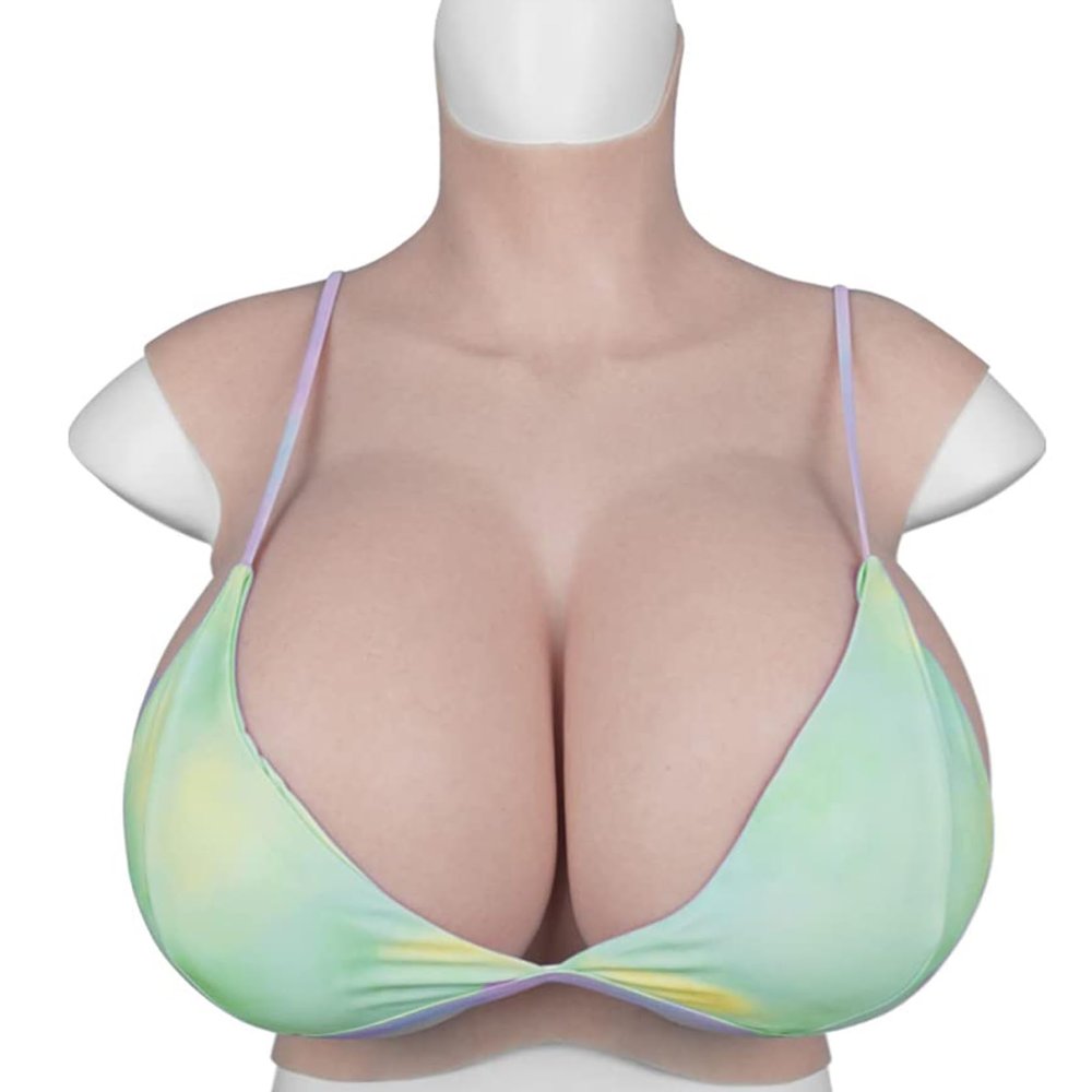 HUANQIN Simulation Boob Fake Breasts False Breasts False Boobs Silicone Filled H Cup, Costume Breasts Artificial Bust Enhancer Waterdrop Shaped, Silicone Breasts Crossdresser Breast Prosthesis, Tan