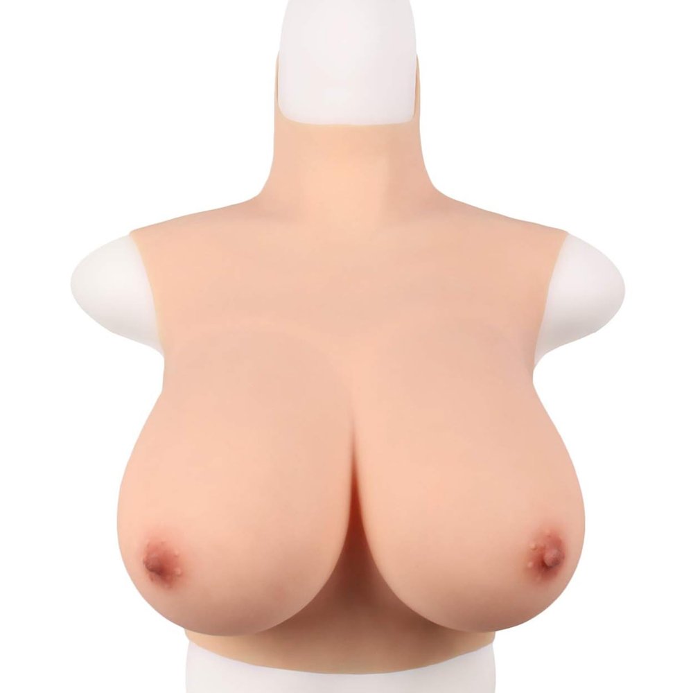 HUANQIN Breastplate Breastform Fake Breasts Silicone Breastplate Silicone Filled K Cup, Realistic Silicone Breastplate Artificial Fake Boobs, Silicone Breastplate Realistic Transgender, Ivory