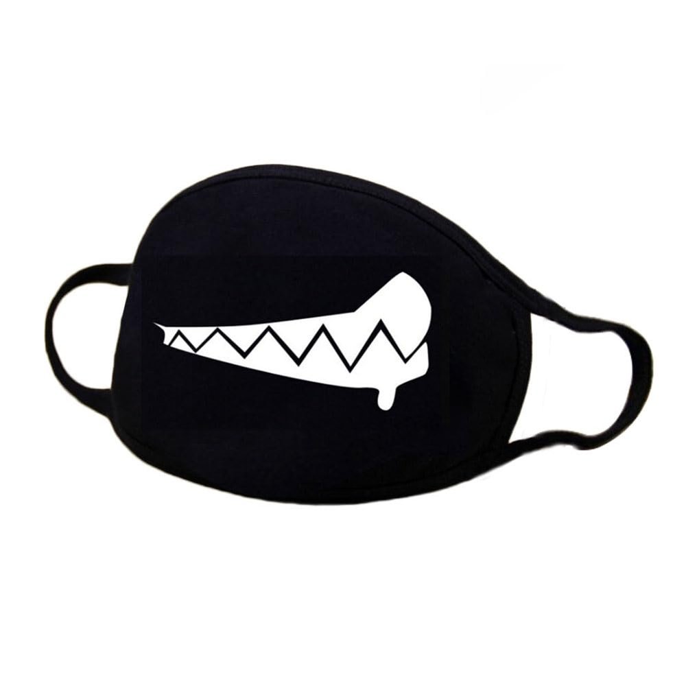 TopHomer Cotton Mask, Reusable Black Daily Anti-Dust Mouth Cover with Funny Patten for Outdoor Activities (Toothy Smile B)