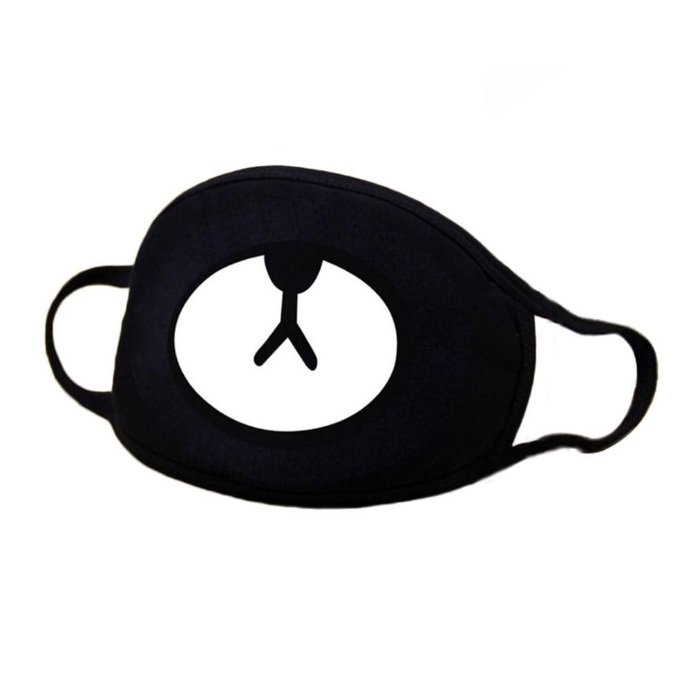 TopHomer Cotton Mask, Reusable Black Daily Anti-Dust Mouth Cover with Funny Patten for Outdoor Activities (Bear)