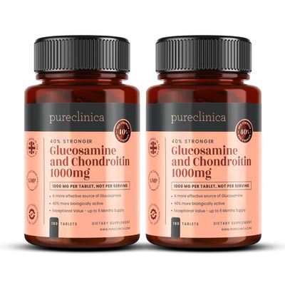 Glucosamine & Chondroitin 1000mg  High Strength Joint Support  Pureflex Glucosamine HCL + Marine Chondroitin  360 Tablets (2180)  1 Year Supply  Premium Biologically Active Formula